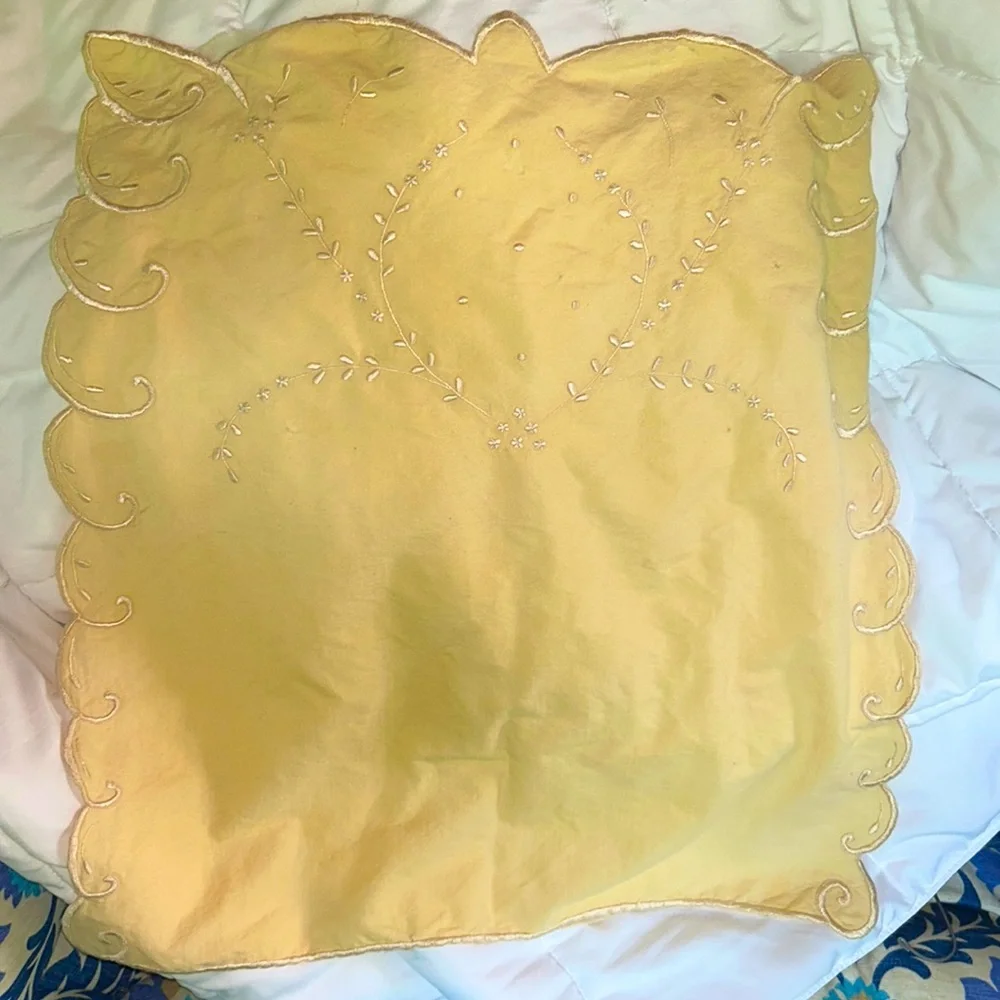 Vintage Embroidered European Sham Light Yellow Color; Beautiful in a Bedroom - Picture 1 of 10